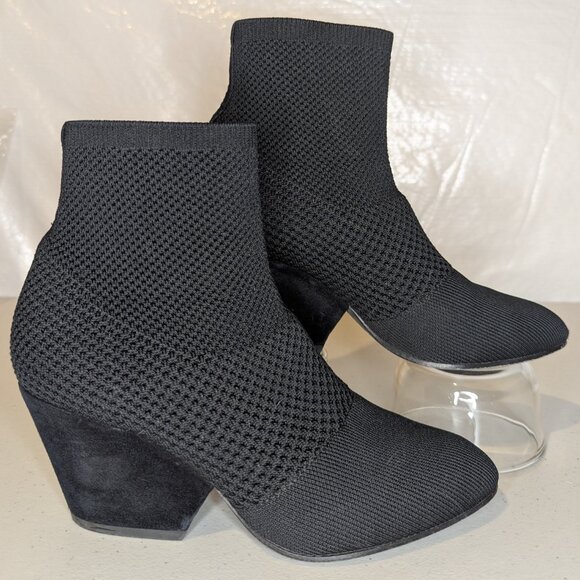 Eileen Fisher Dahlia Black Mesh Knit Sock Heeled Booties Black | 7 - Picture 3 of 8